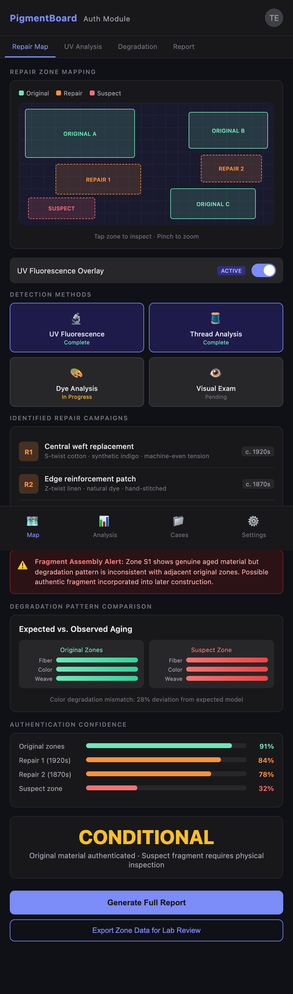 PigmentBoard Textile Repair Authentication mockup