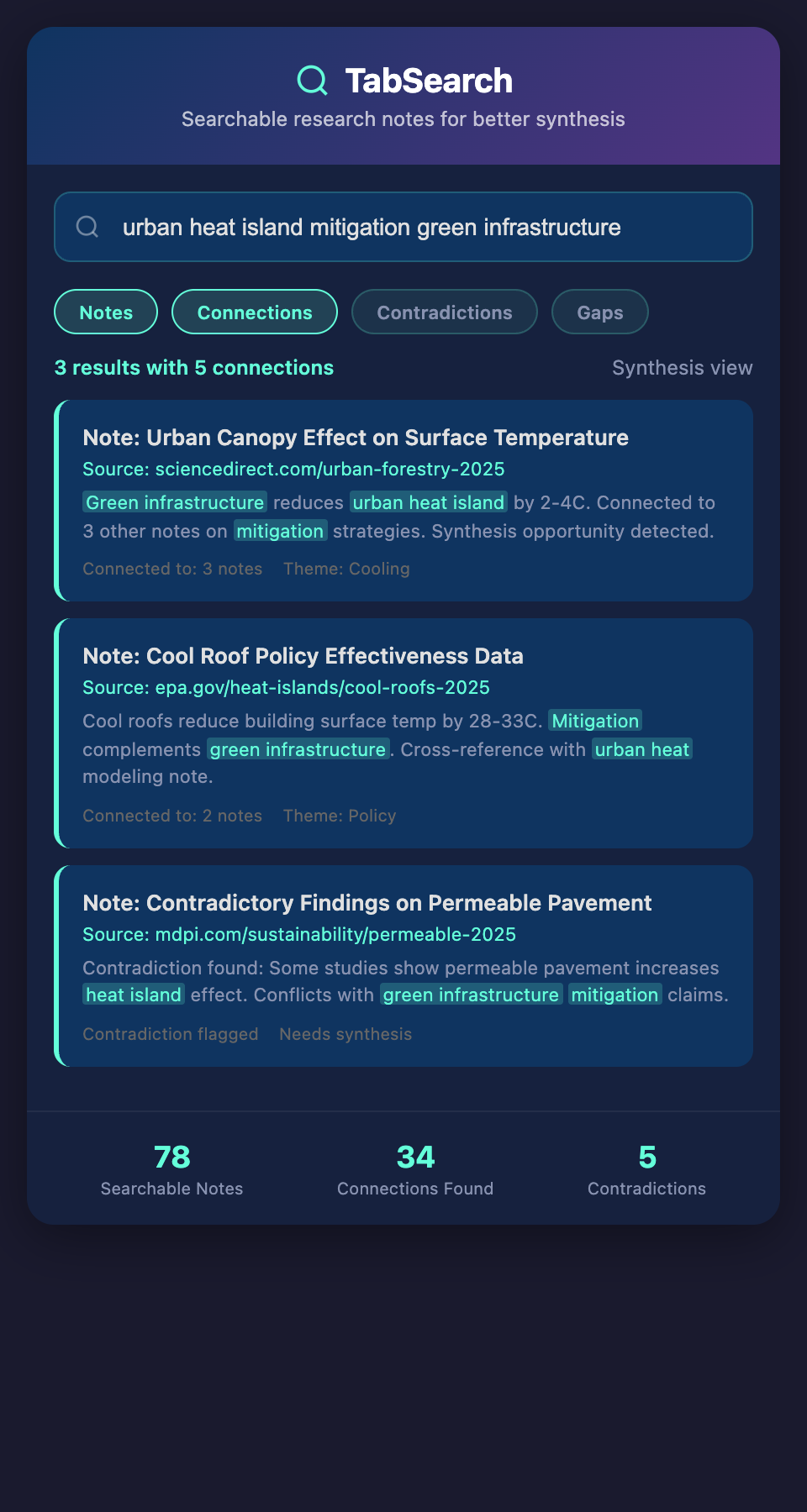 TabSearch Searchable Research Notes mockup