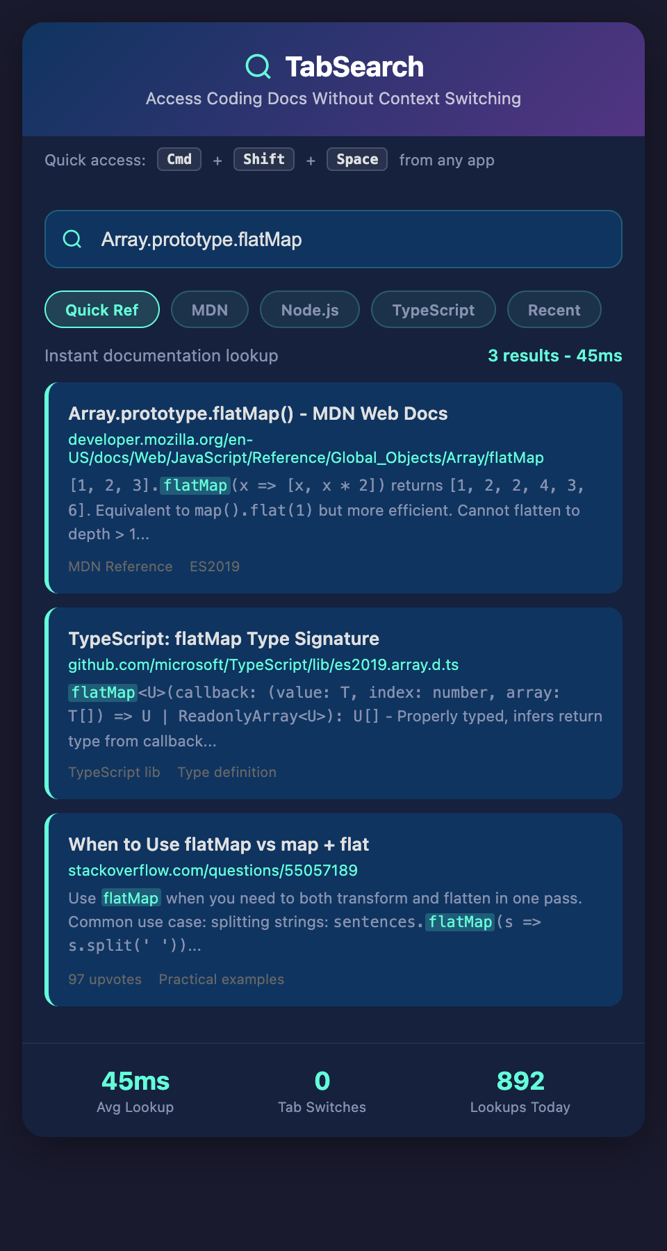 TabSearch Context-Free Documentation Access mockup